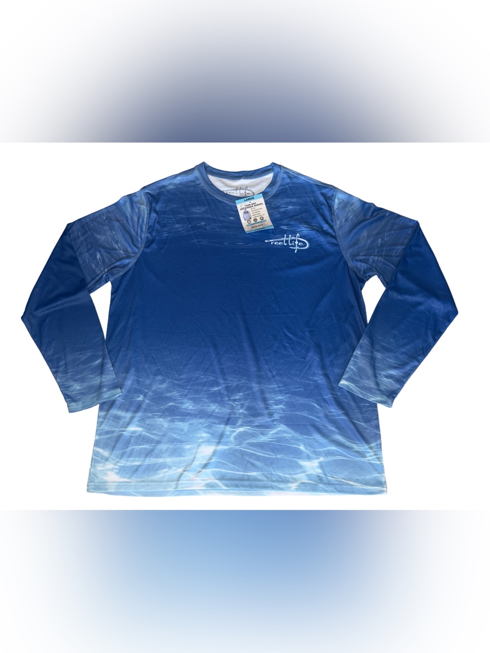 NWT Reel Life Men's Sun Defender Fishing Shirt Large Blue Water Print